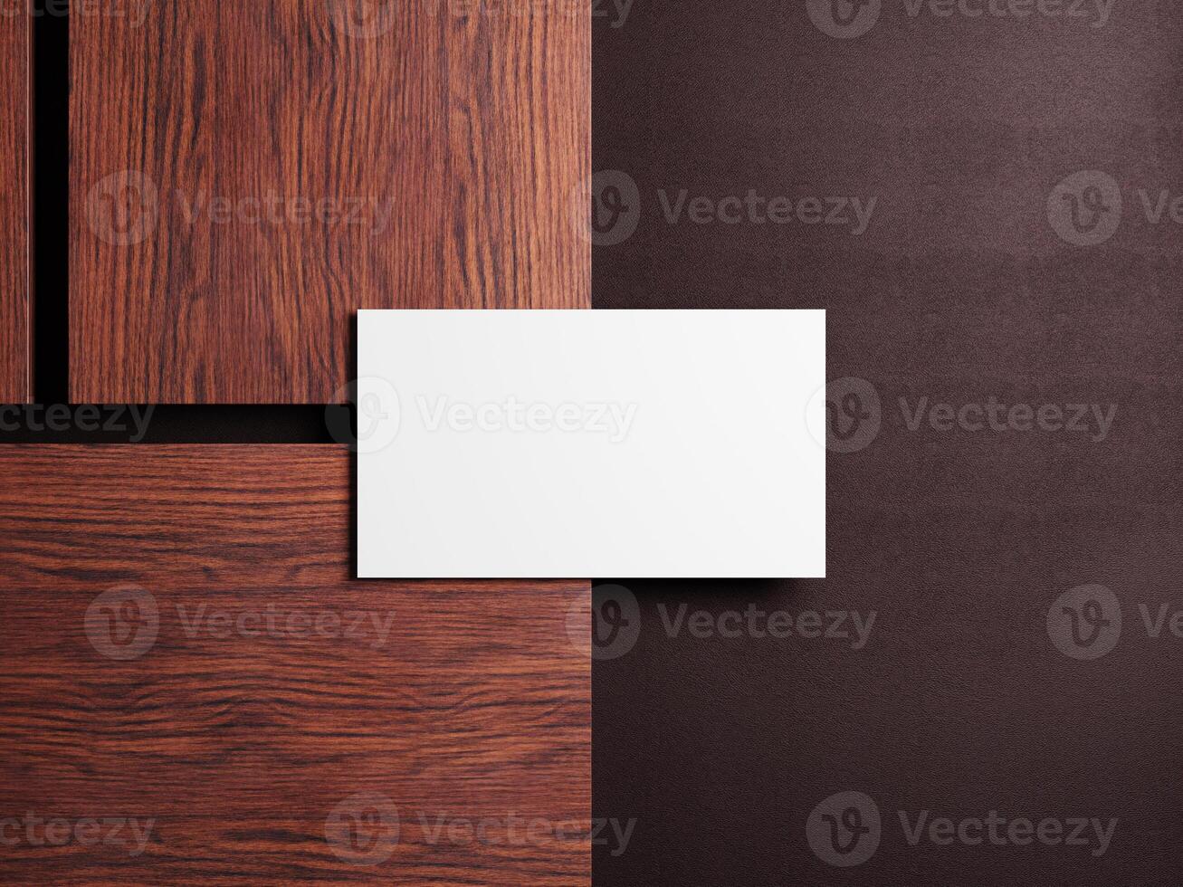 Elegant business card placed on wooden surface with a minimalist design, perfect for corporate branding and professional identity. photo