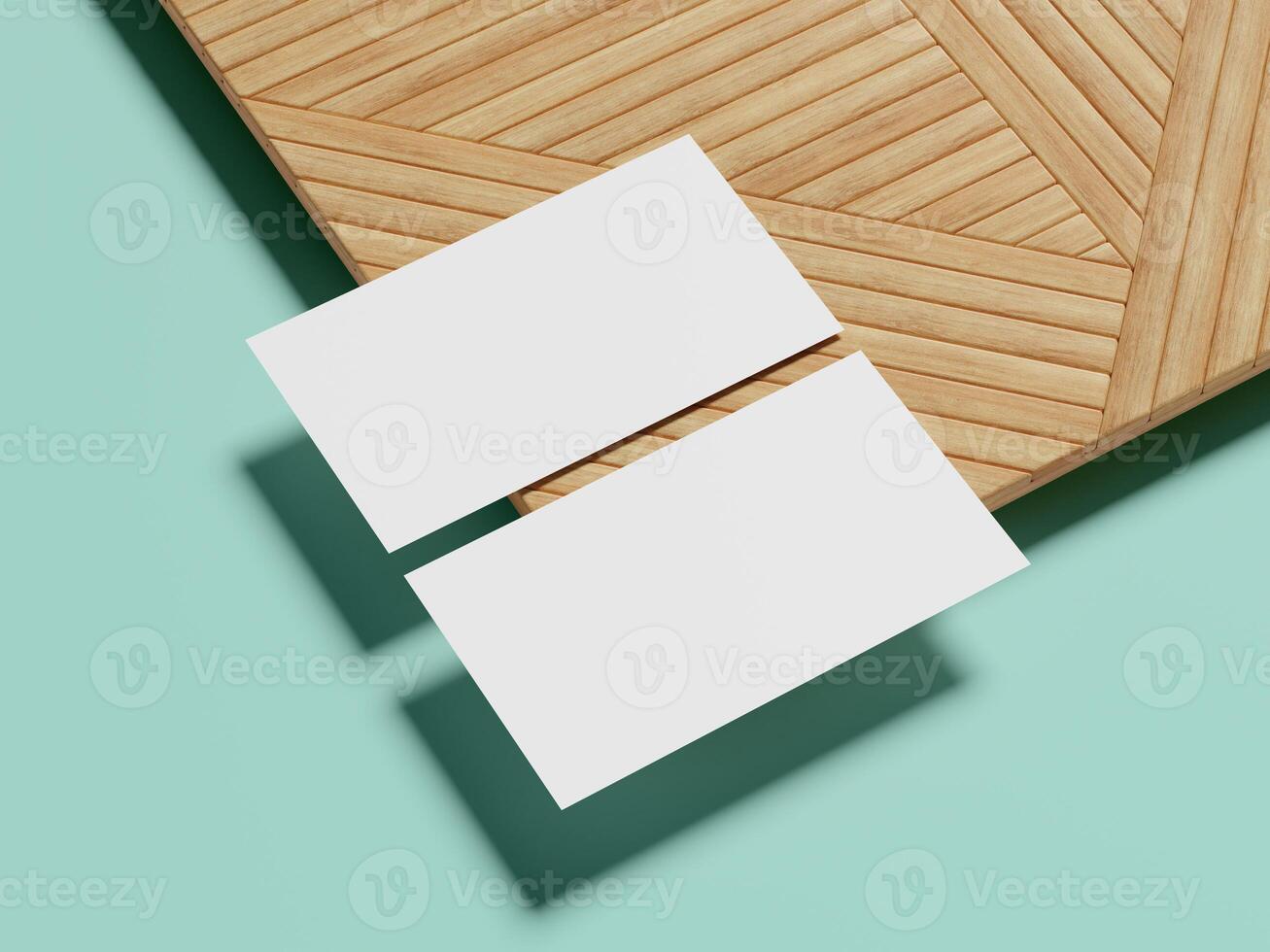 A high-quality business card mockup on a wooden background with dramatic light and shadow effects, ideal for presenting a professional and sleek identity. photo