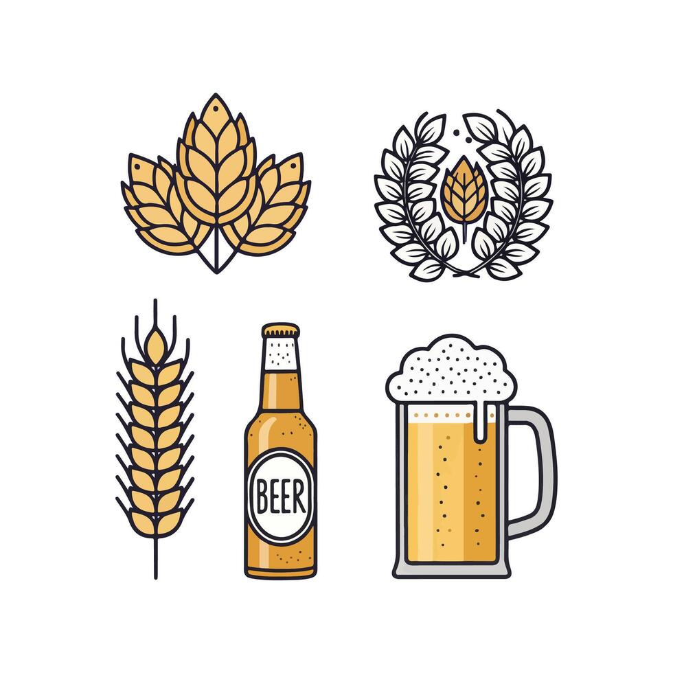 Beer icons set with wheat, beer and wheat vector
