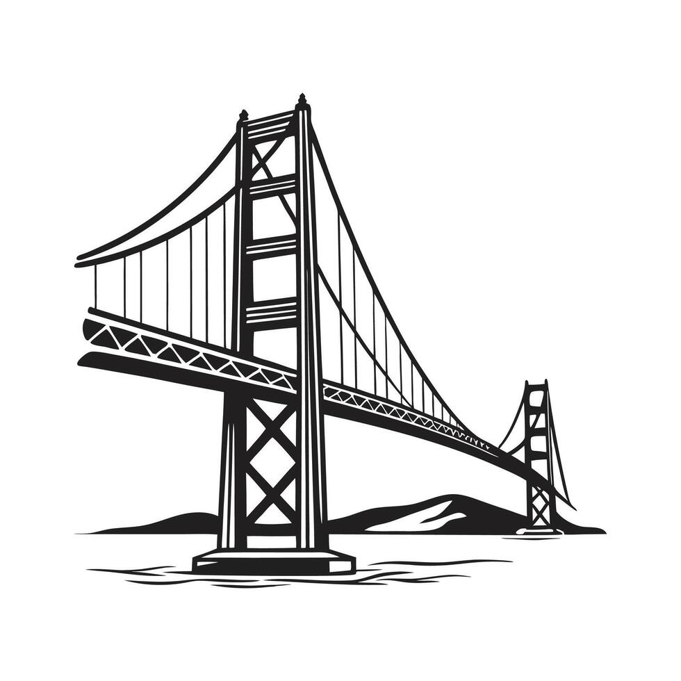 The golden gate bridge is shown in black and white vector