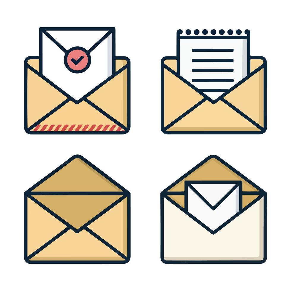 Envelopes with different types of mail and envelope icons vector