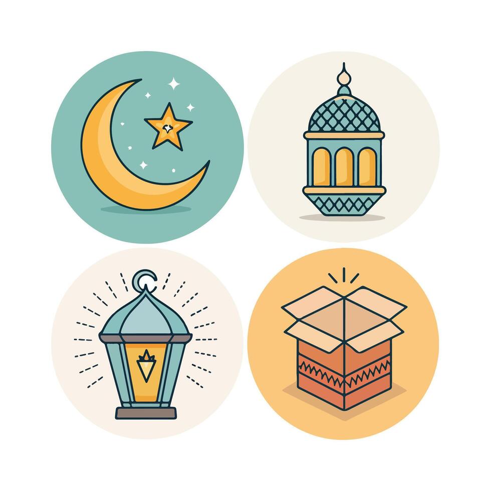 Ramadan islamic festival icons set vector