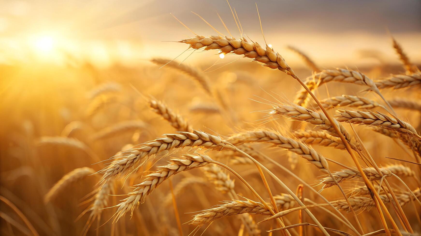 Close-up view of ripe wheat stalks in a field bathed in golden sunlight photo