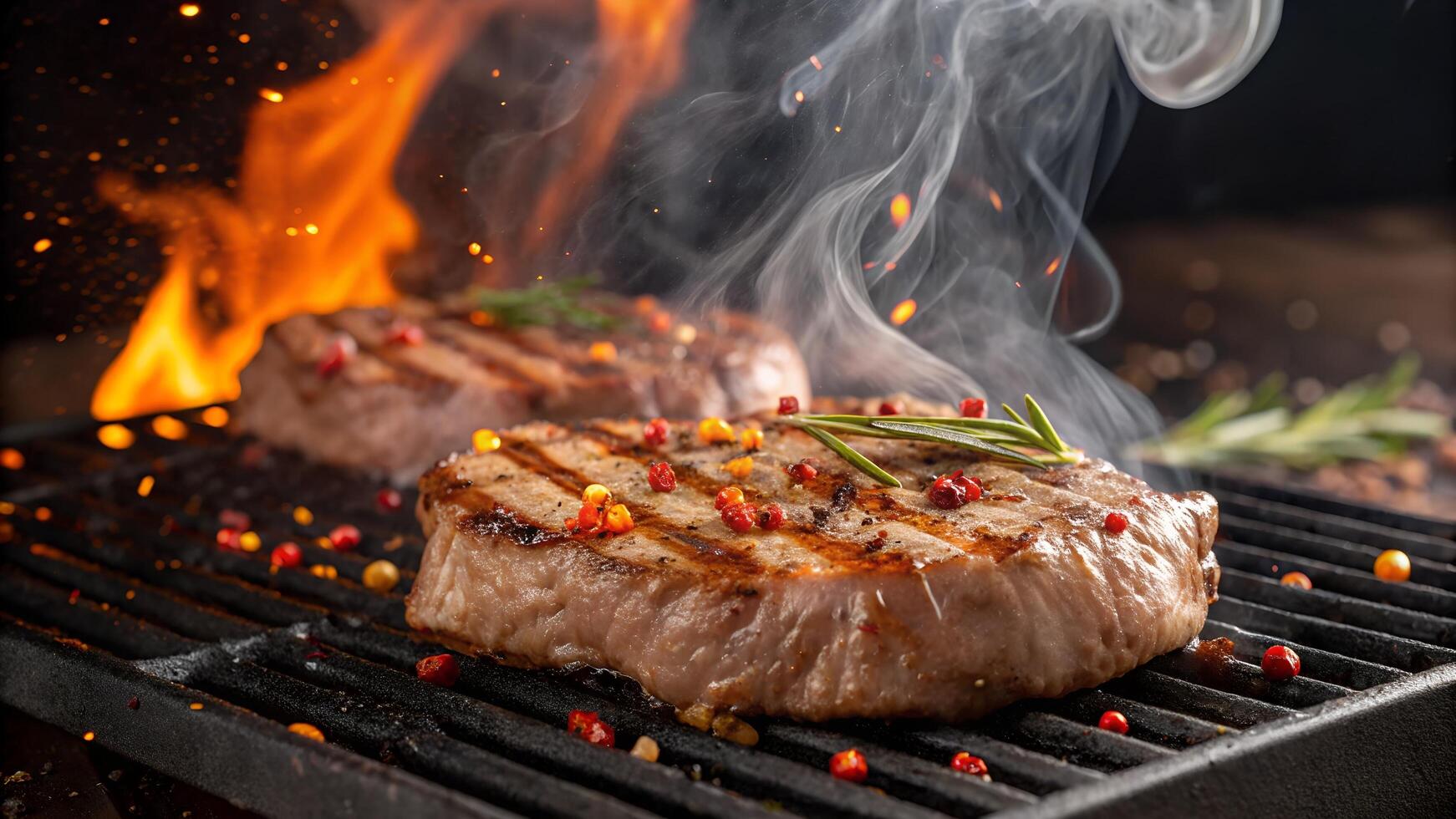 Grilled Pork Chops Sizzle on a Hot Grill photo
