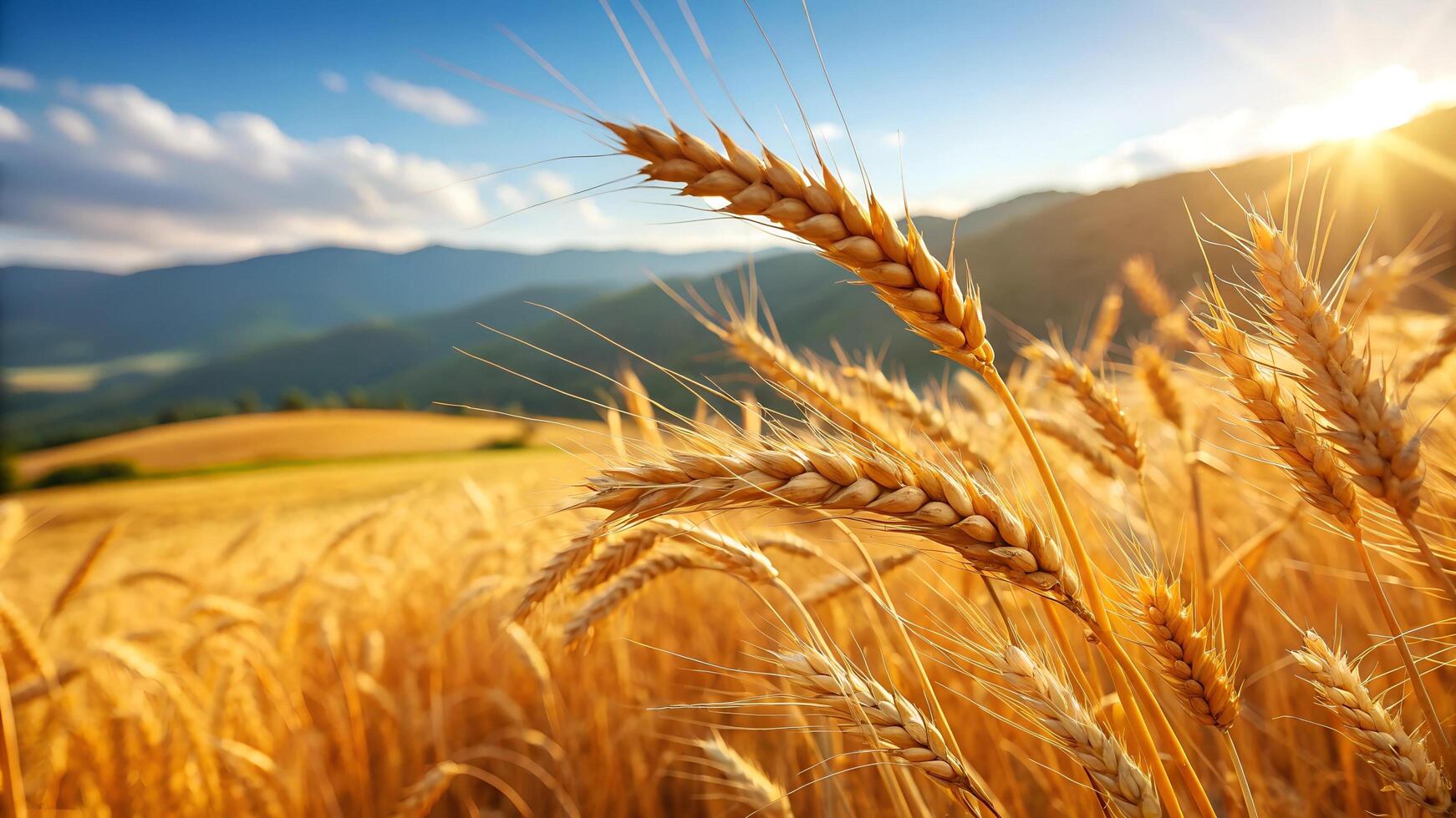 ripe wheat stalks in a field bathed in golden sunlight photo