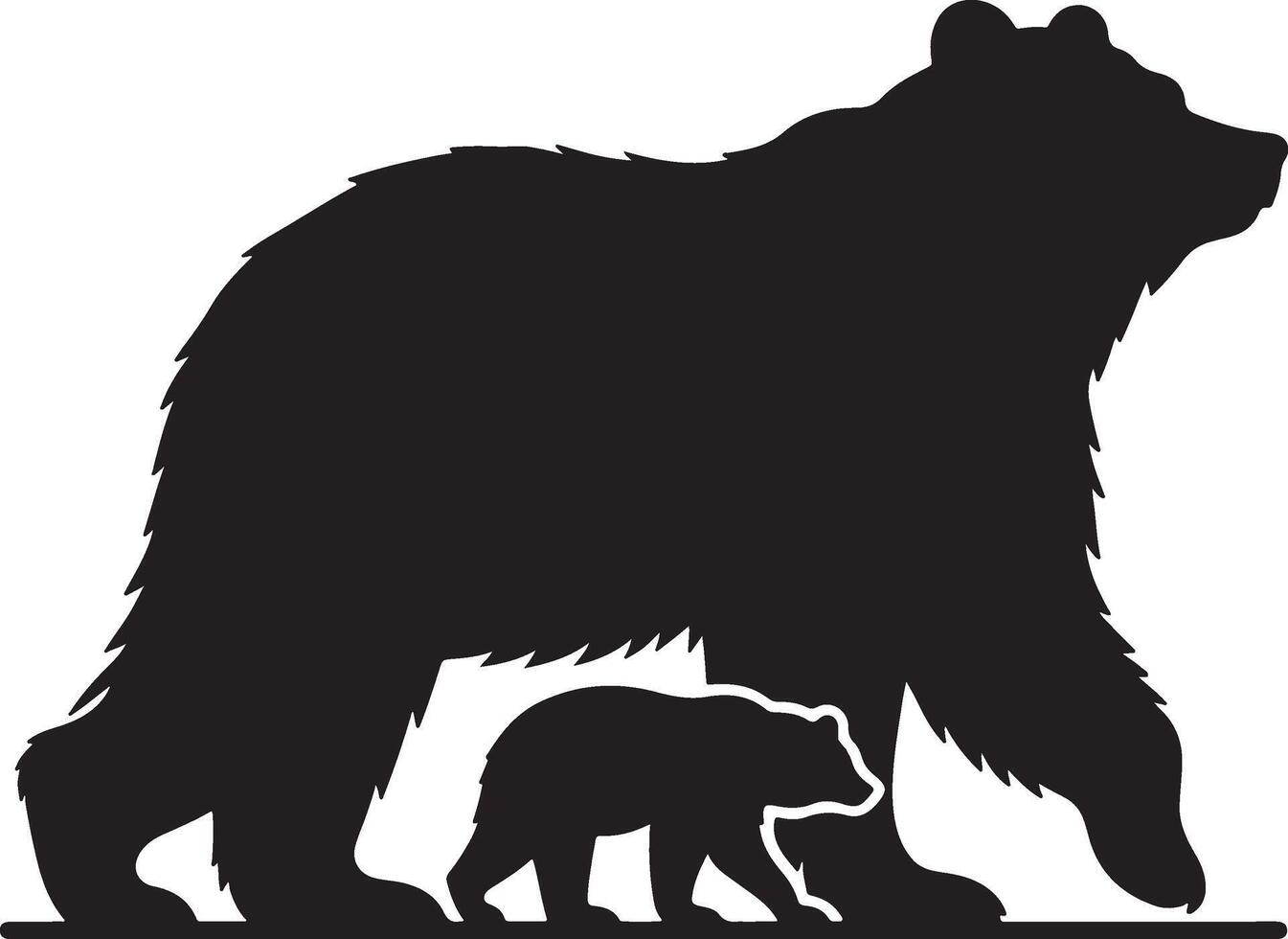 Mother Bear And Baby Bear Silhouettes On White Background vector