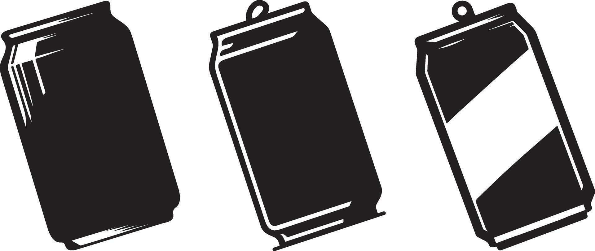 Soft Drink Can Silhouette Set Variety of Soda Cans Isolated on White Background vector