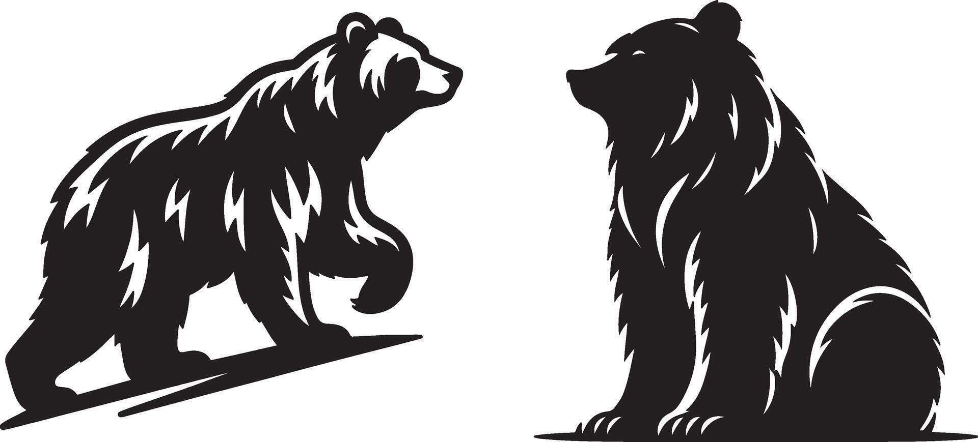 Bear Silhouette and Character Set Wildlife Animal Graphics Isolated on White Background vector