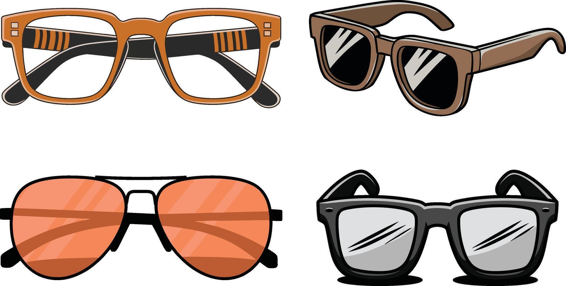 Set of Colorful Sunglasses Trendy Eyewear Collection Isolated on White Background vector