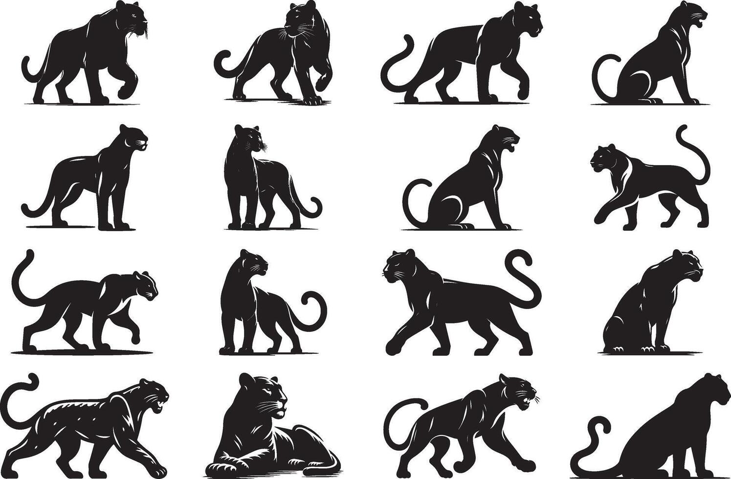 Black Panther Silhouette Collection Powerful and Sleek Animal Illustration Set for Branding And Artwork vector