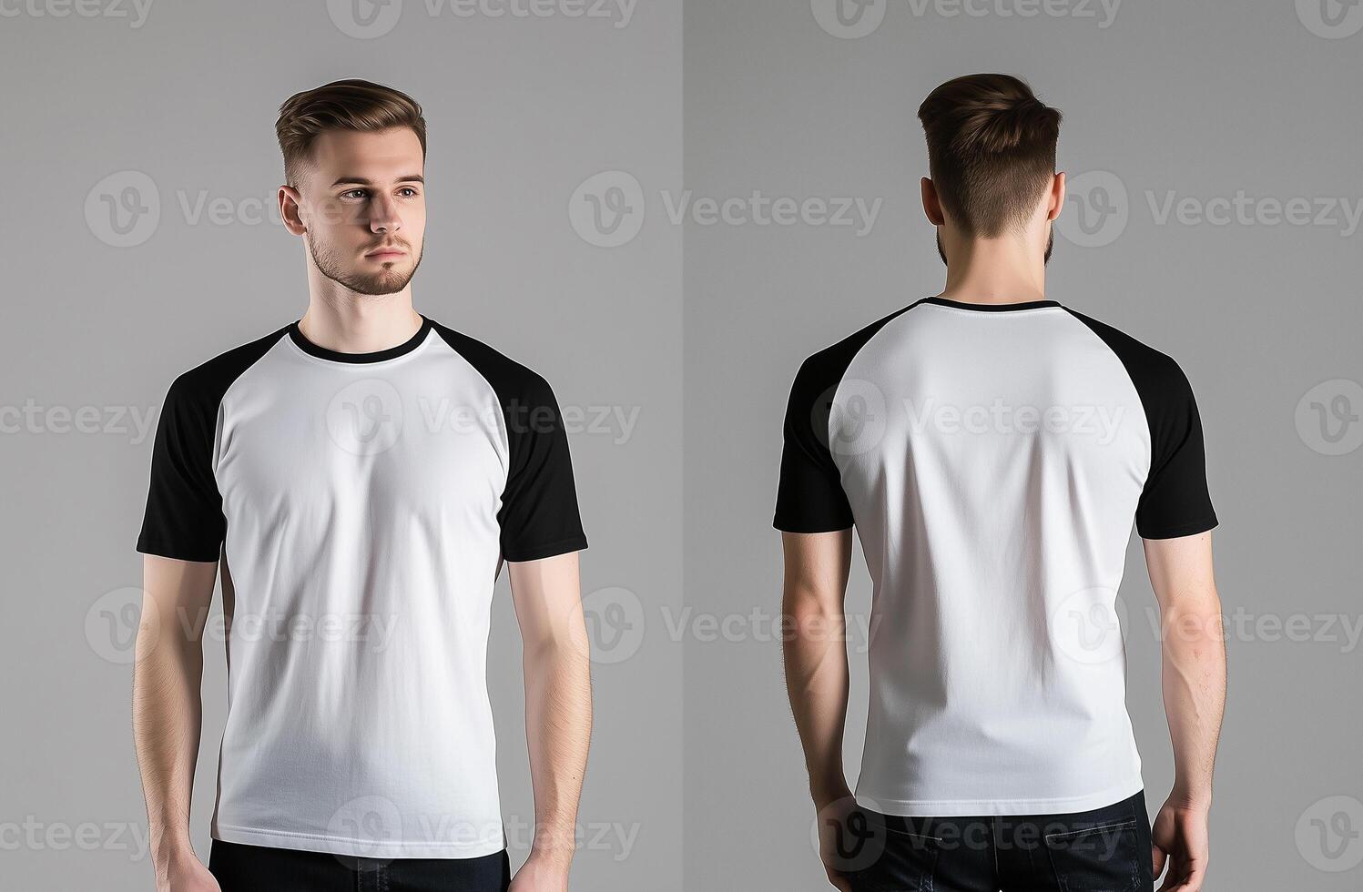 Casual White And Black Raglan Tee For Men Studio Shot photo