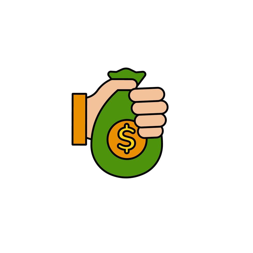 Hand holding a green money bag with dollar symbol on front highlighting financial success vector