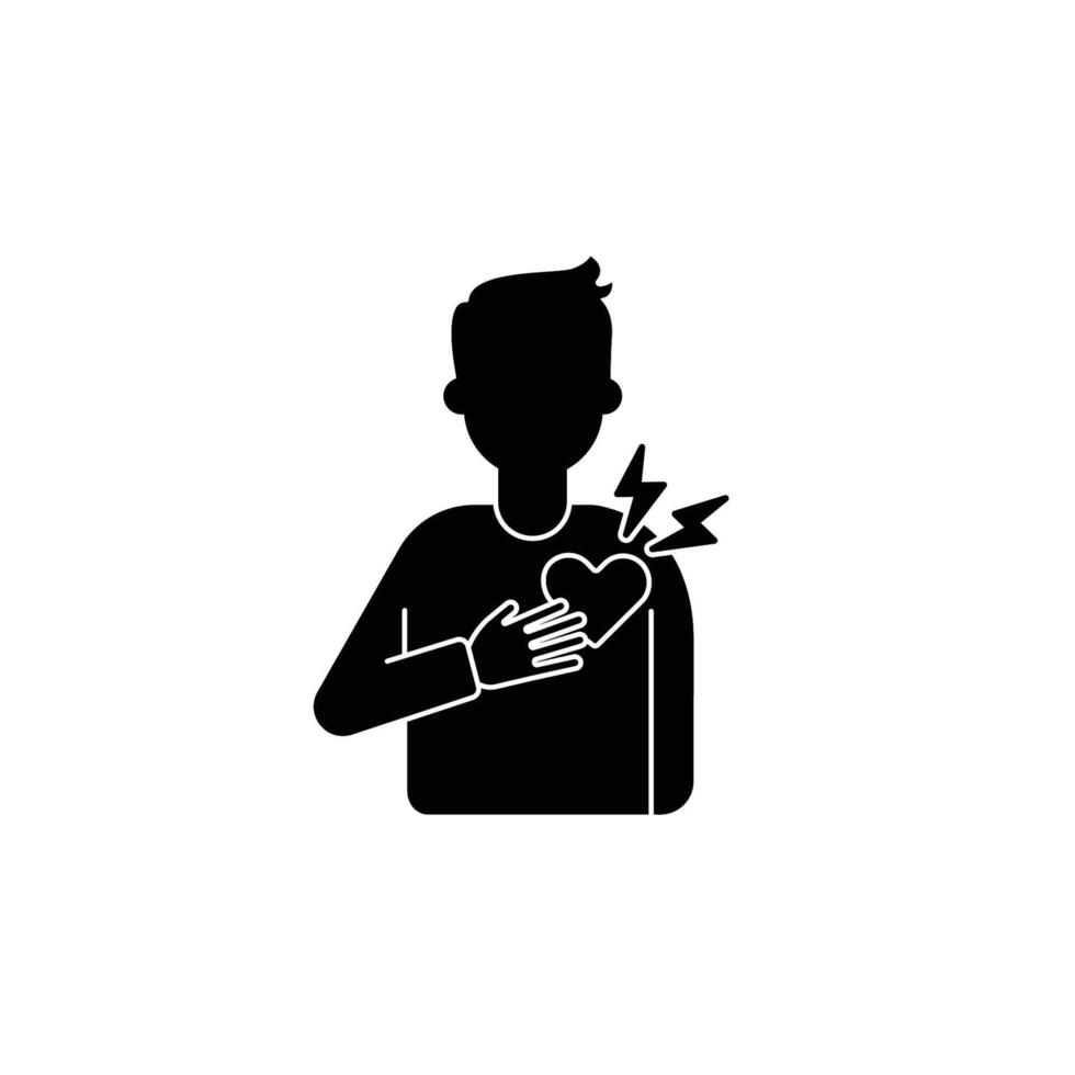 Heart attack icon illustrating health emergency with person clutching chest and pain symbols vector
