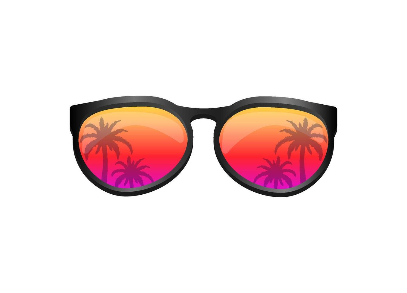 Stylish sunglasses reflecting sunset with palm trees for tropical summer vibes vector
