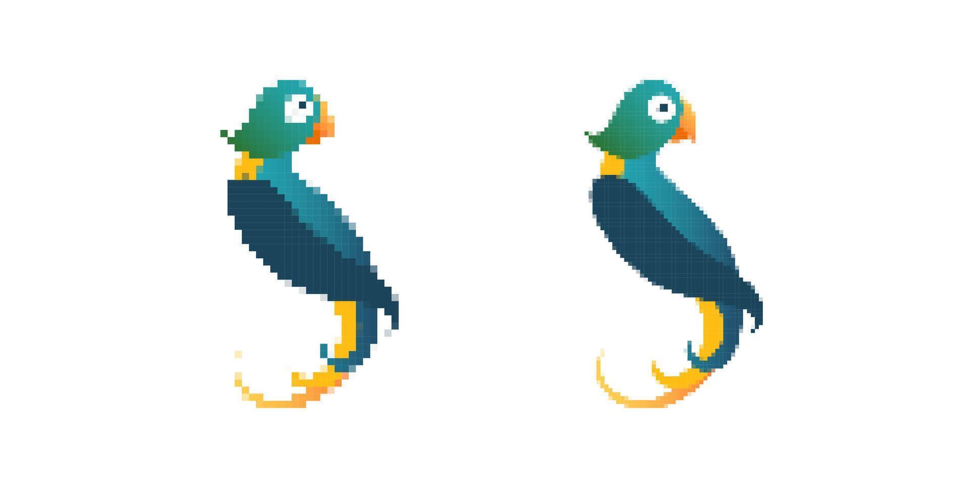 Pixel art parrot with vibrant colors showcasing digital artwork creativity and playfulness vector