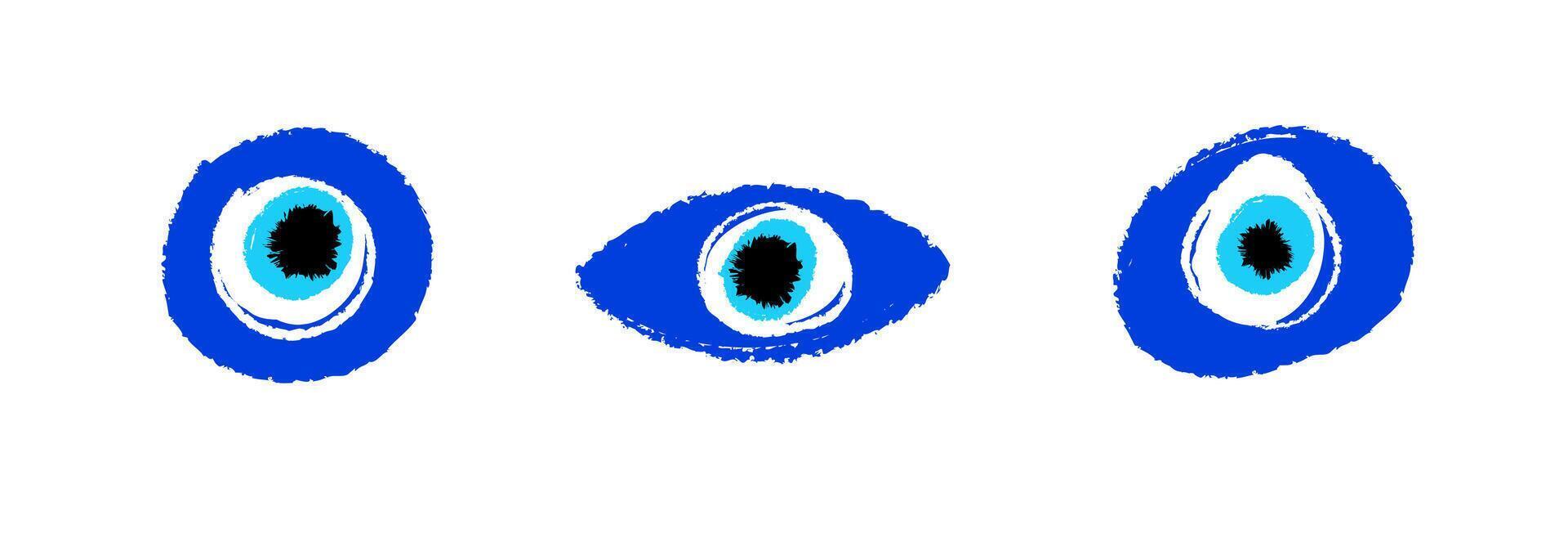 Three blue evil eye symbols with black centers on white vector