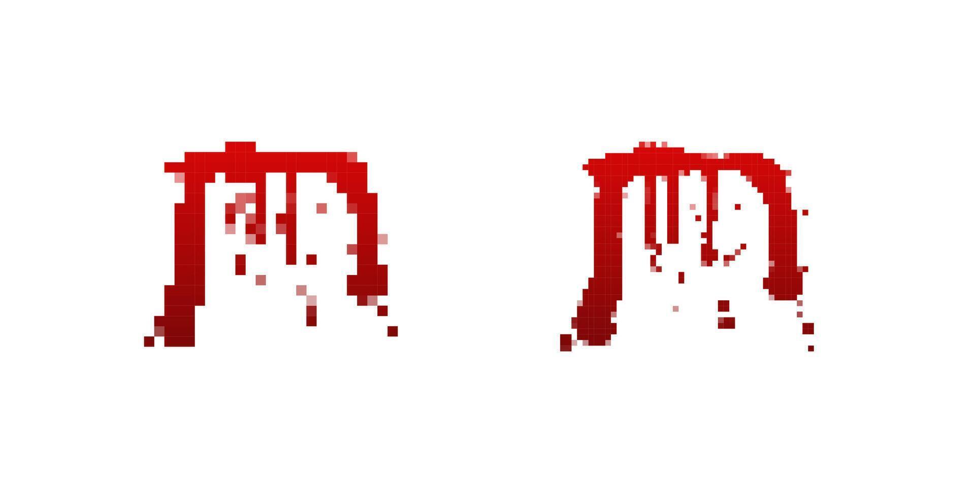 Pixelated red blood drips on white background, abstract digital artwork with glitch effect vector
