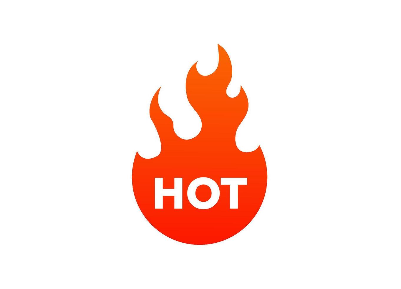 Fiery flame icon featuring the word hot in bold white letters against a bright orange background vector