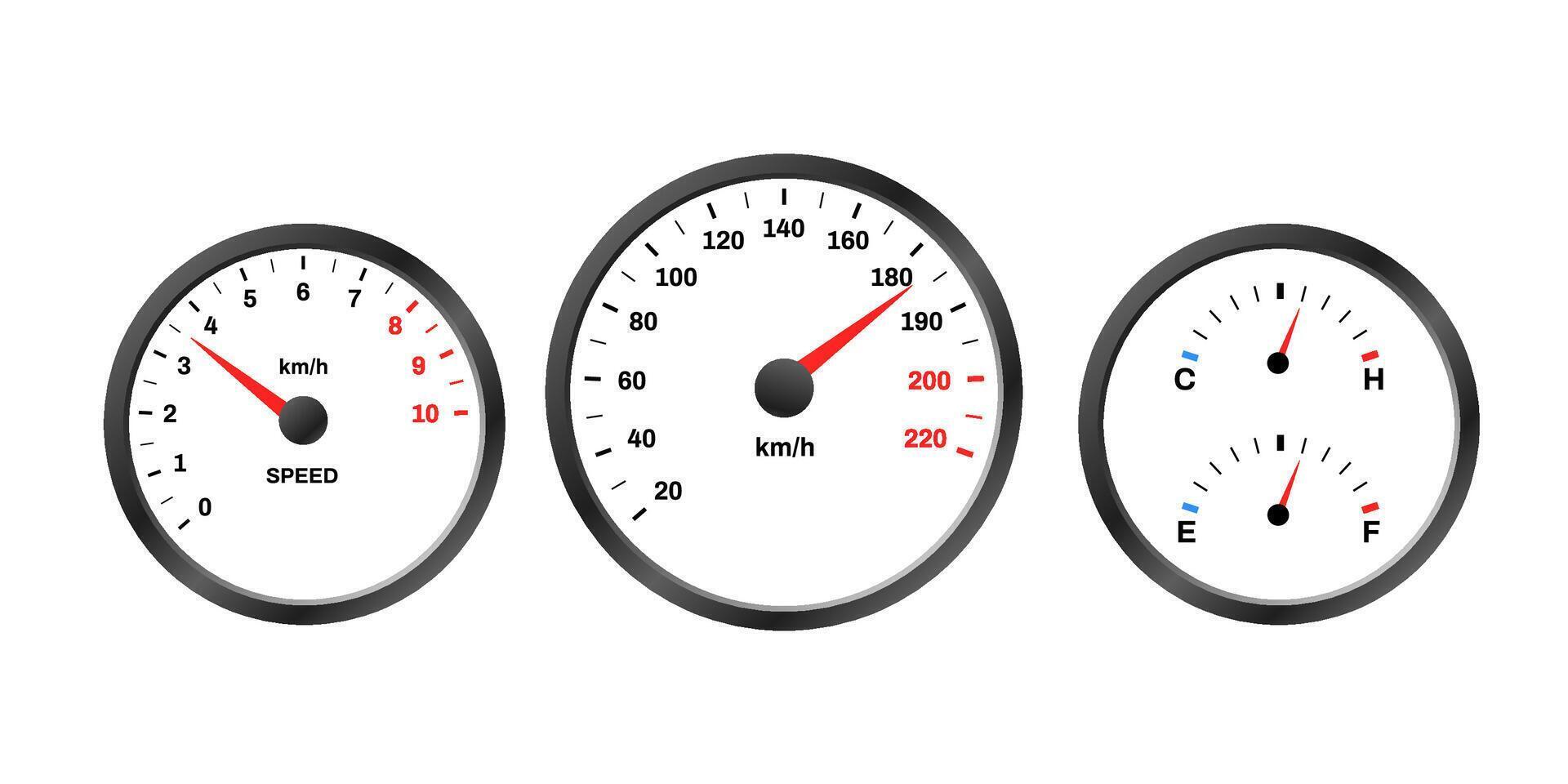 Car speedometer fuel gauge and temperature gauge showing various vehicle information vector