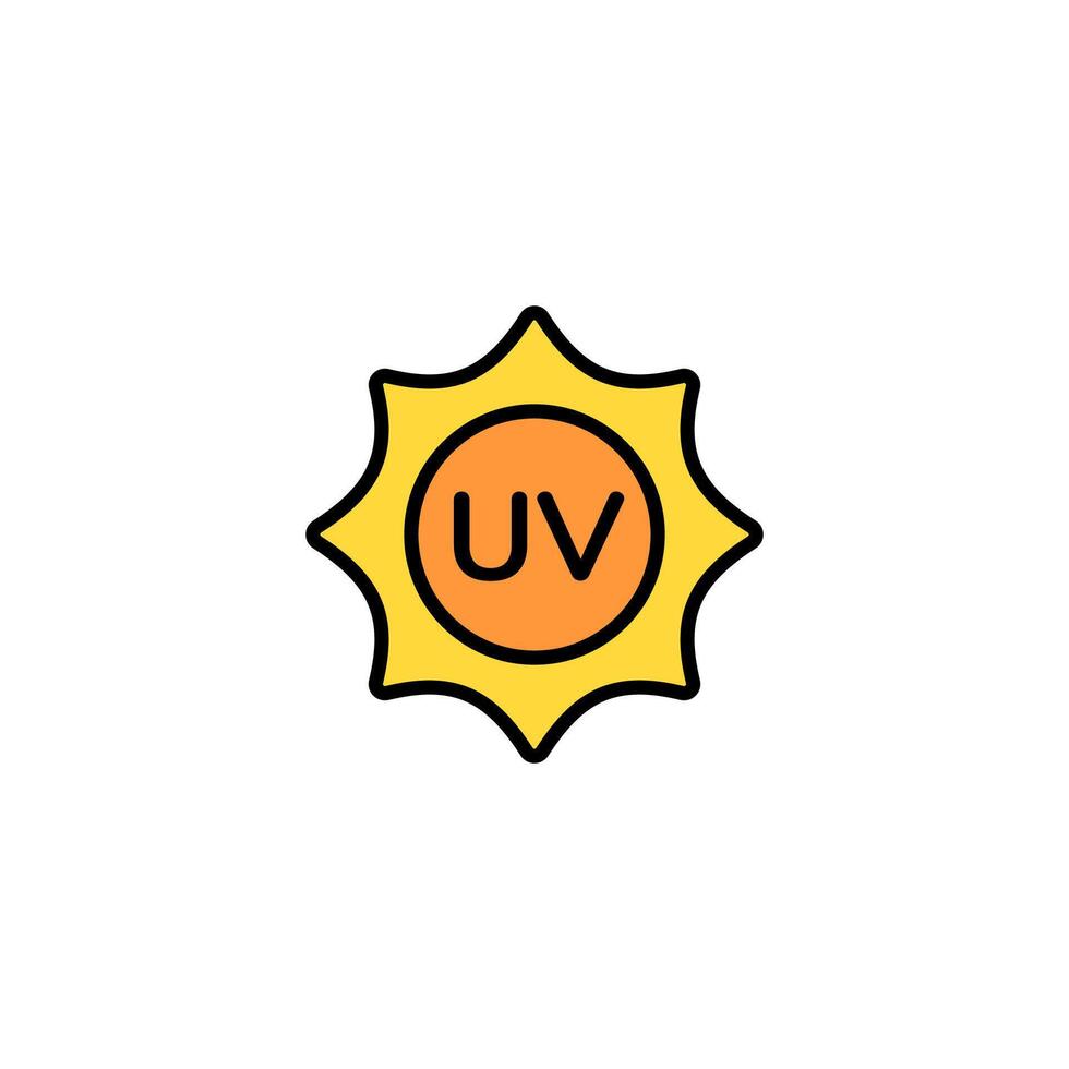 Bright sun with uv symbol representing ultraviolet light and its effects on skin health vector