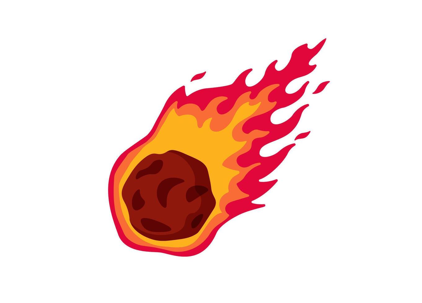 Fiery meteor with bright flames plummeting through space in dynamic cartoon style vector