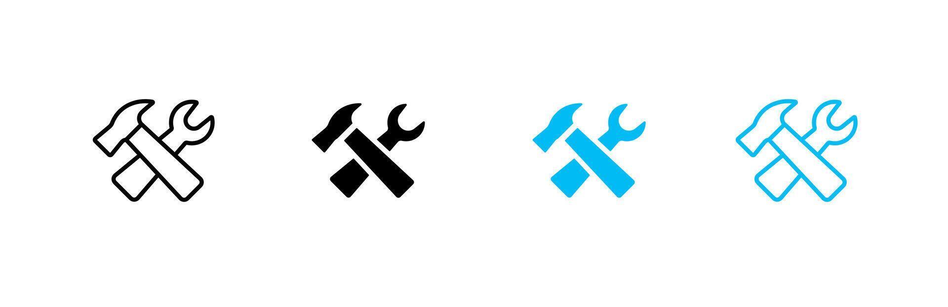 Variety of tool icons featuring hammer and wrench in different styles and colors vector