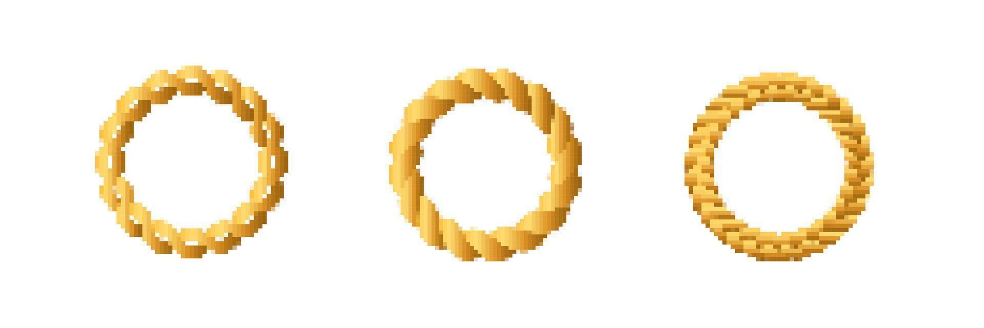Three golden doughnut shapes with unique textures displayed in a row vector