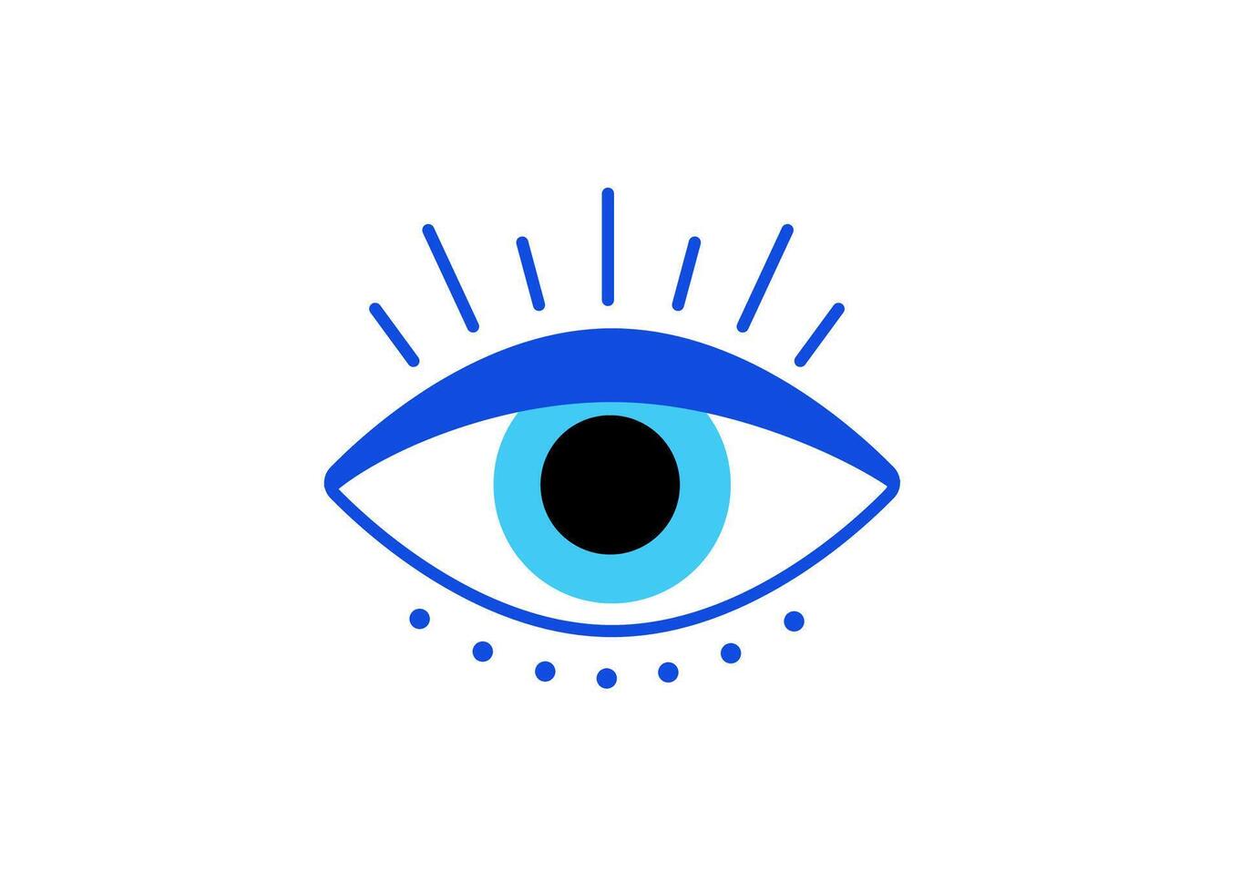 Blue eye symbol with radiating lines and dots in simplified artistic design vector