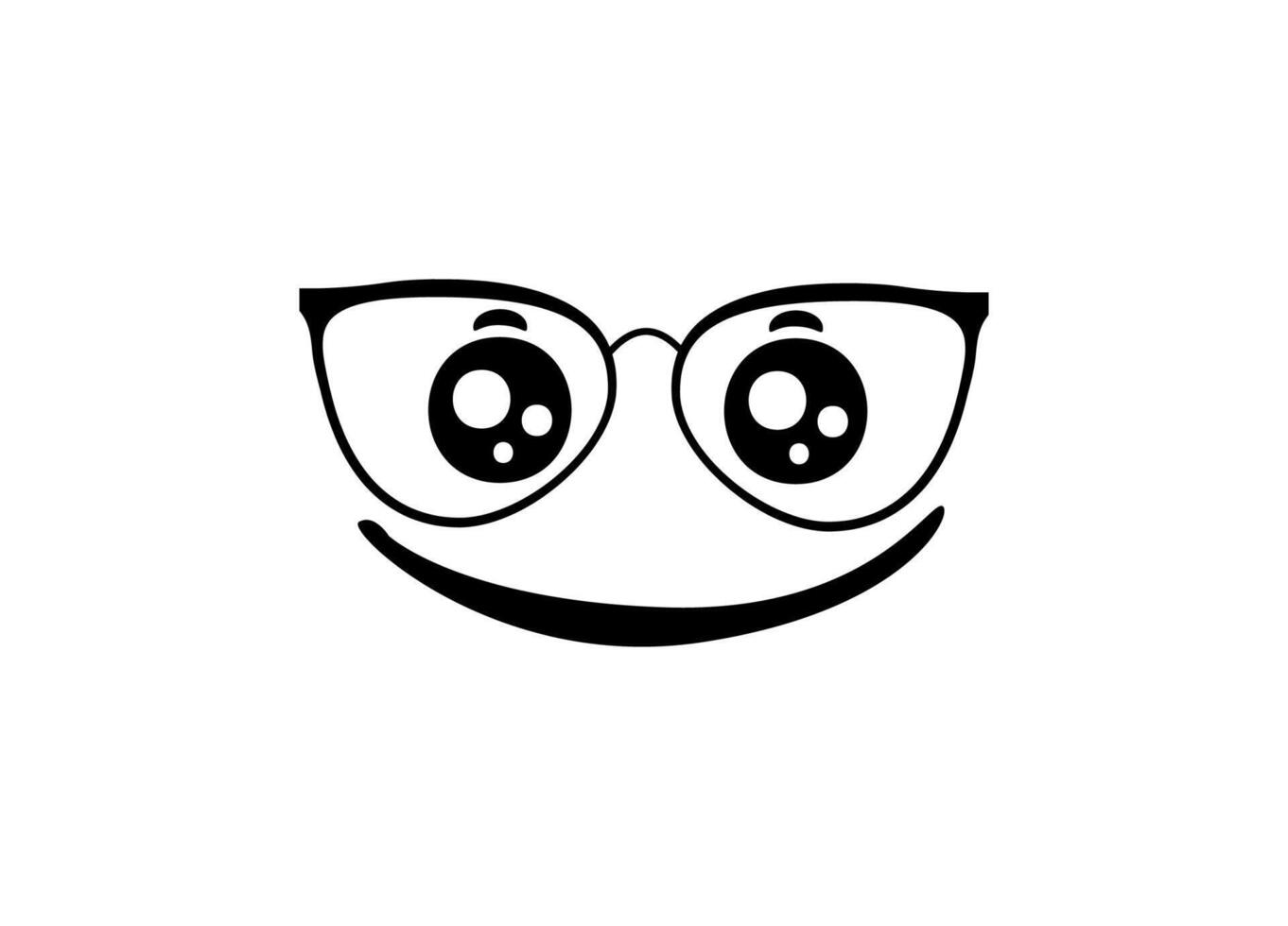 Happy face design with funky glasses and playful smiling expression in simple black and white vector