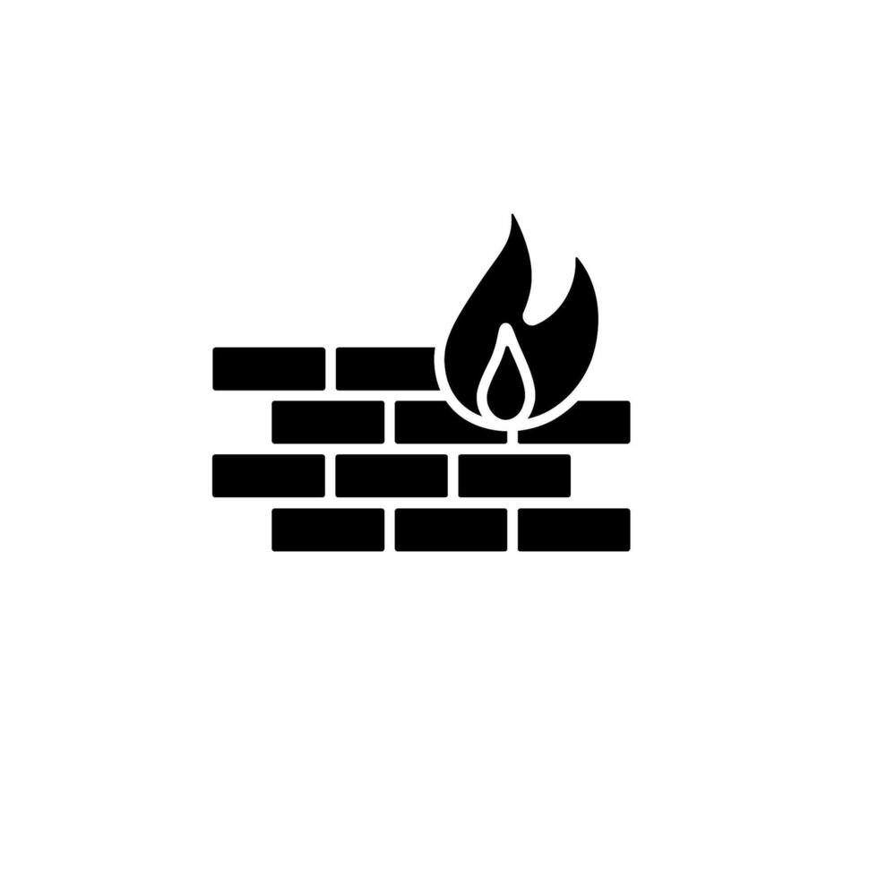 Firewall security icon with a brick wall and flame in solid black vector