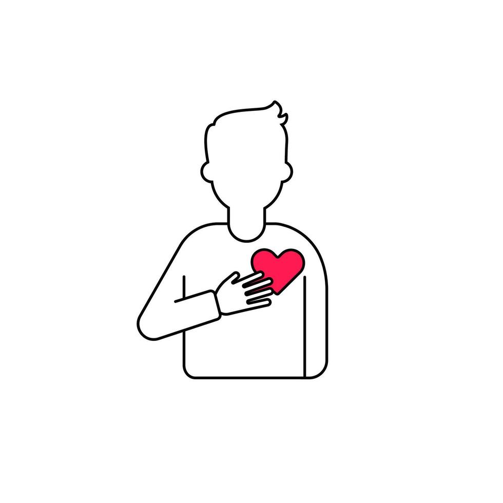 Simple line drawing of person with heart symbol. represents compassion and kindness vector