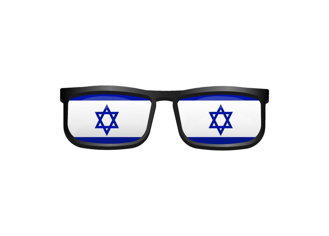 Glasses with lenses displaying israeli flag and blue star of david on white background vector