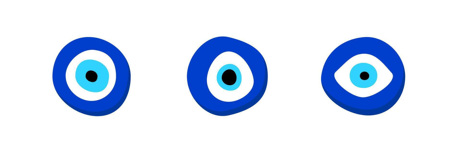 Three blue evil eye symbols for protection against negative energy and harm vector