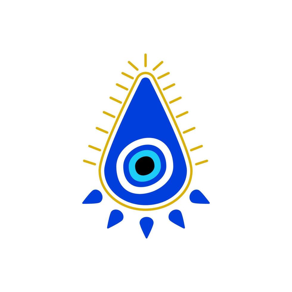 Blue evil eye charm with yellow sunburst design for protection and good luck vector