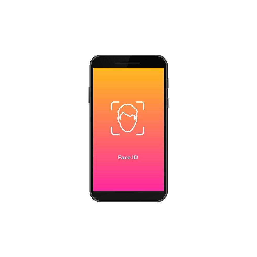 Smartphone displaying face id icon with gradient screen for security access vector