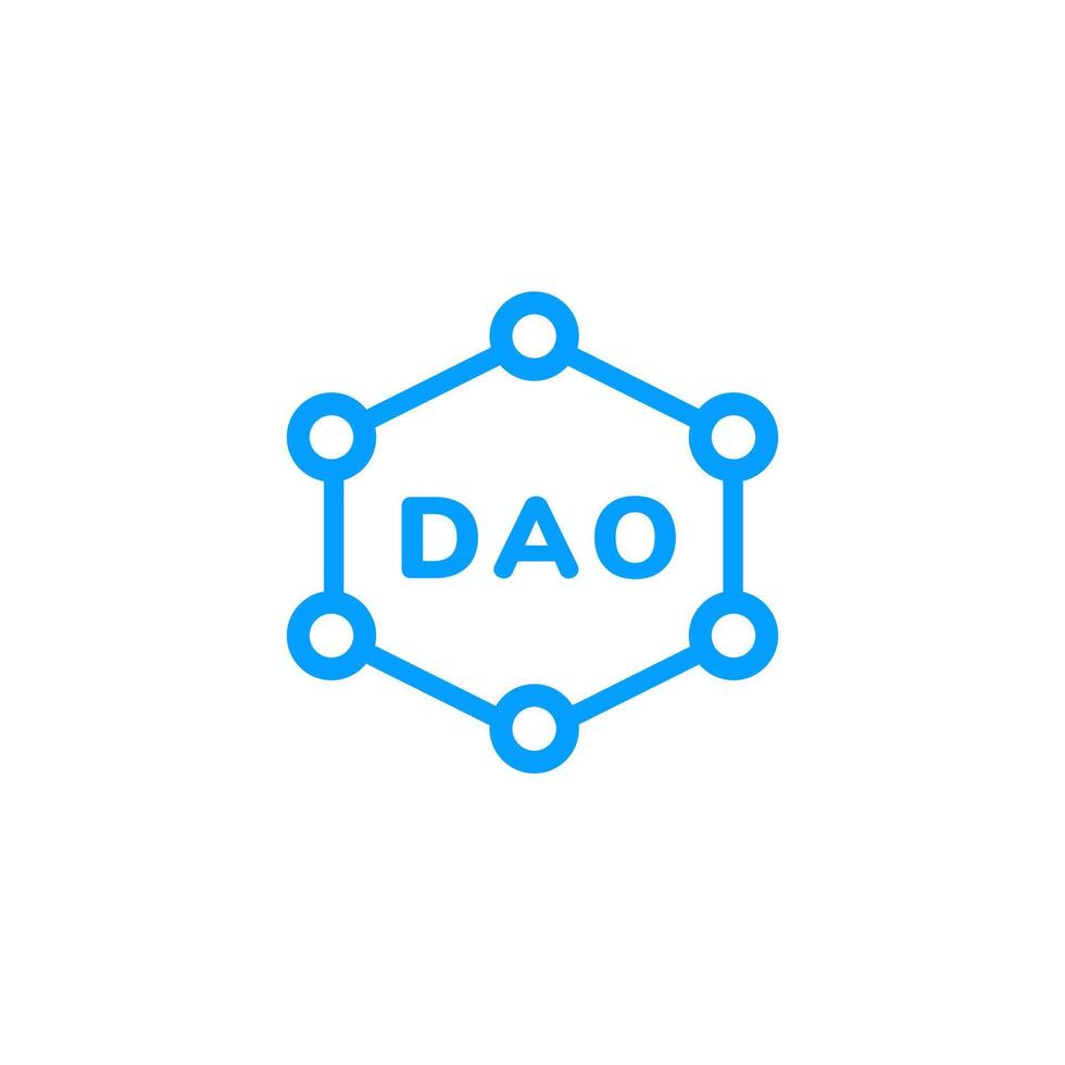 Dao logo with hexagonal shape and blue lines illustrating decentralized autonomous organization vector