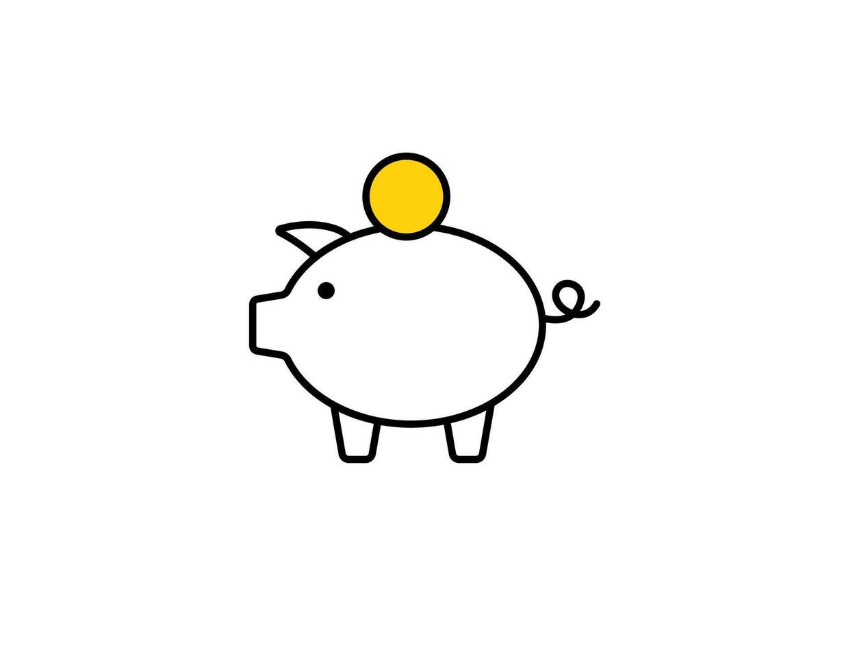 Simple piggy bank icon with yellow coin for saving money and financial planning concept vector