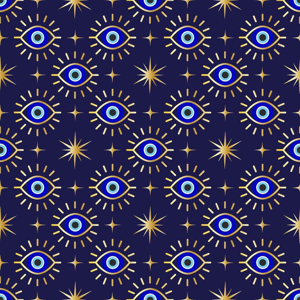 Evil eye seamless pattern. Turkish background with beads and magic nazar. Mystic Greek amulet is the symbol of protection and luck. Arabic and Mediterranean ethnic wallpaper vector