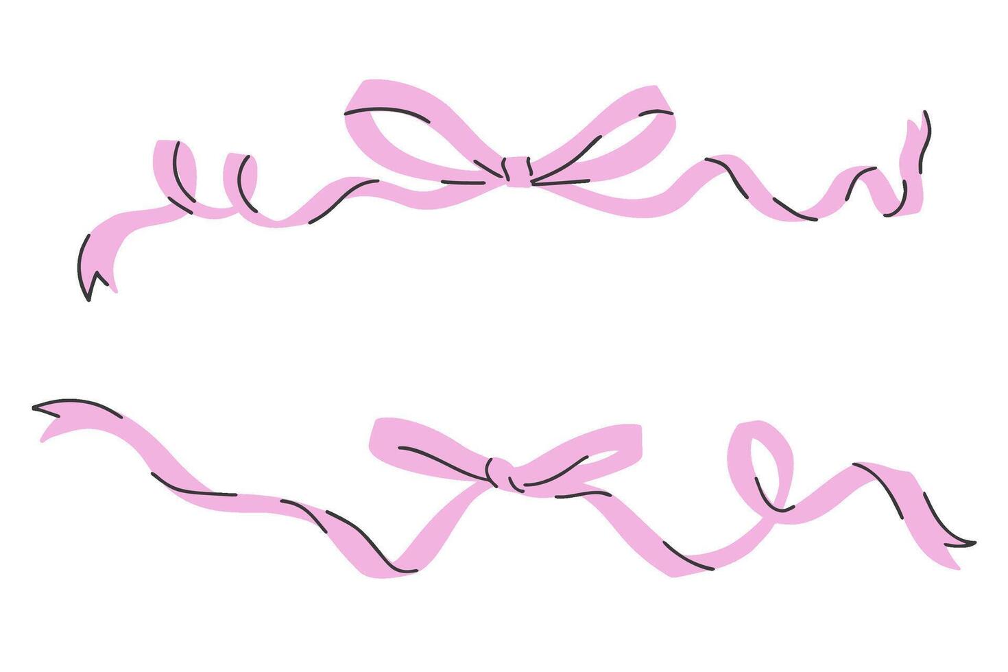 Pink bows with ribbons and knots on a white background. illustrations of cute, flat, vintage doodle style, perfect for gifts, holidays, Valentine, and decorative designs. vector