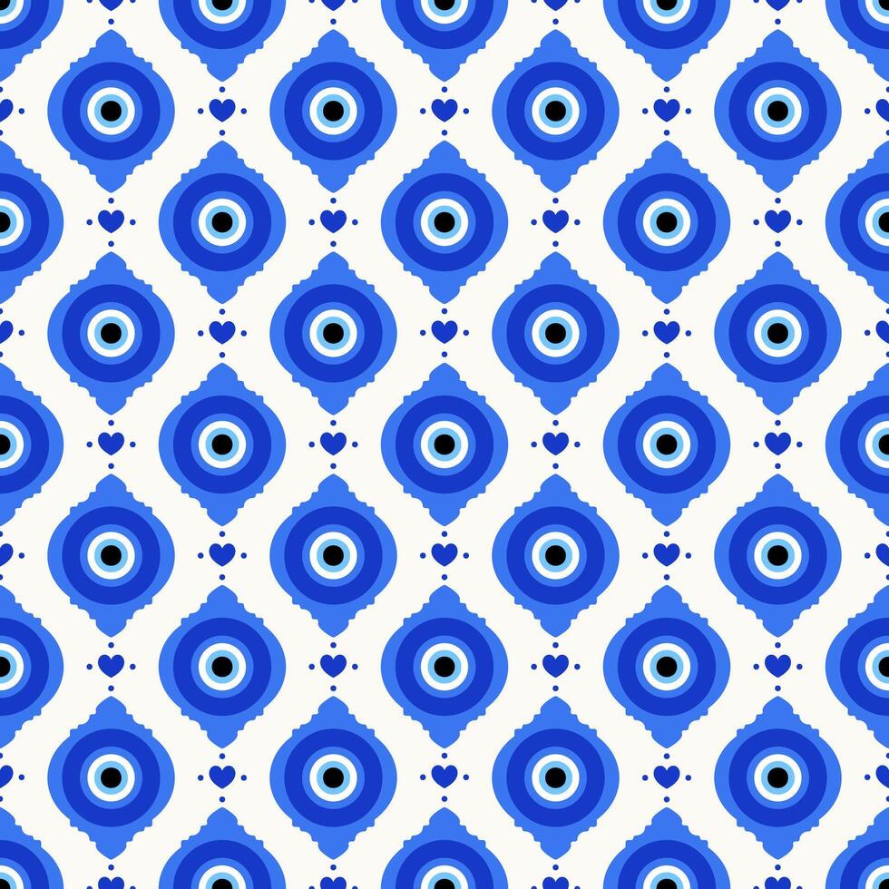 Evil eye background. Traditional Greek and Turkish blue bead. magic seamless pattern with ethnic nazar - symbol of protection and luck. Ornament with energy amulet and spiritual talisman vector