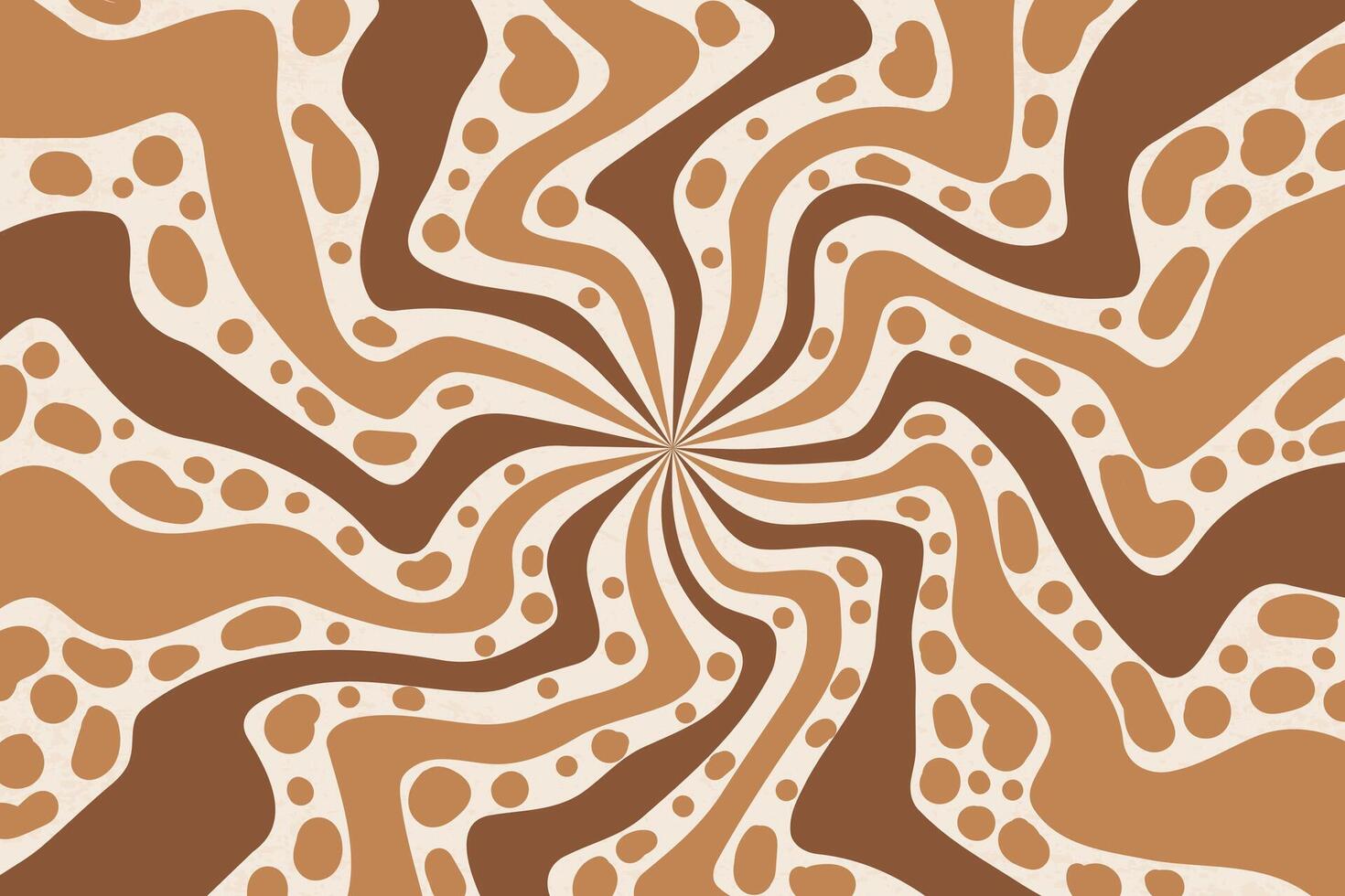 Caramel and chocolate pattern background. Swirl peanut butter. Creamy milk wavy syrup. Abstract groovy spiral stripes of sweet with retro deign. vector