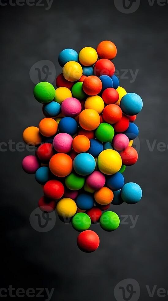 A vibrant cluster of colorful spheres against a dark backdrop. photo