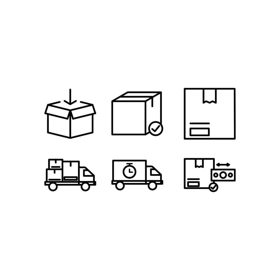 Six shipping and delivery icons suitable for digital designs, websites and infographics. Symbols for transportation, logistics and e-commerce. vector