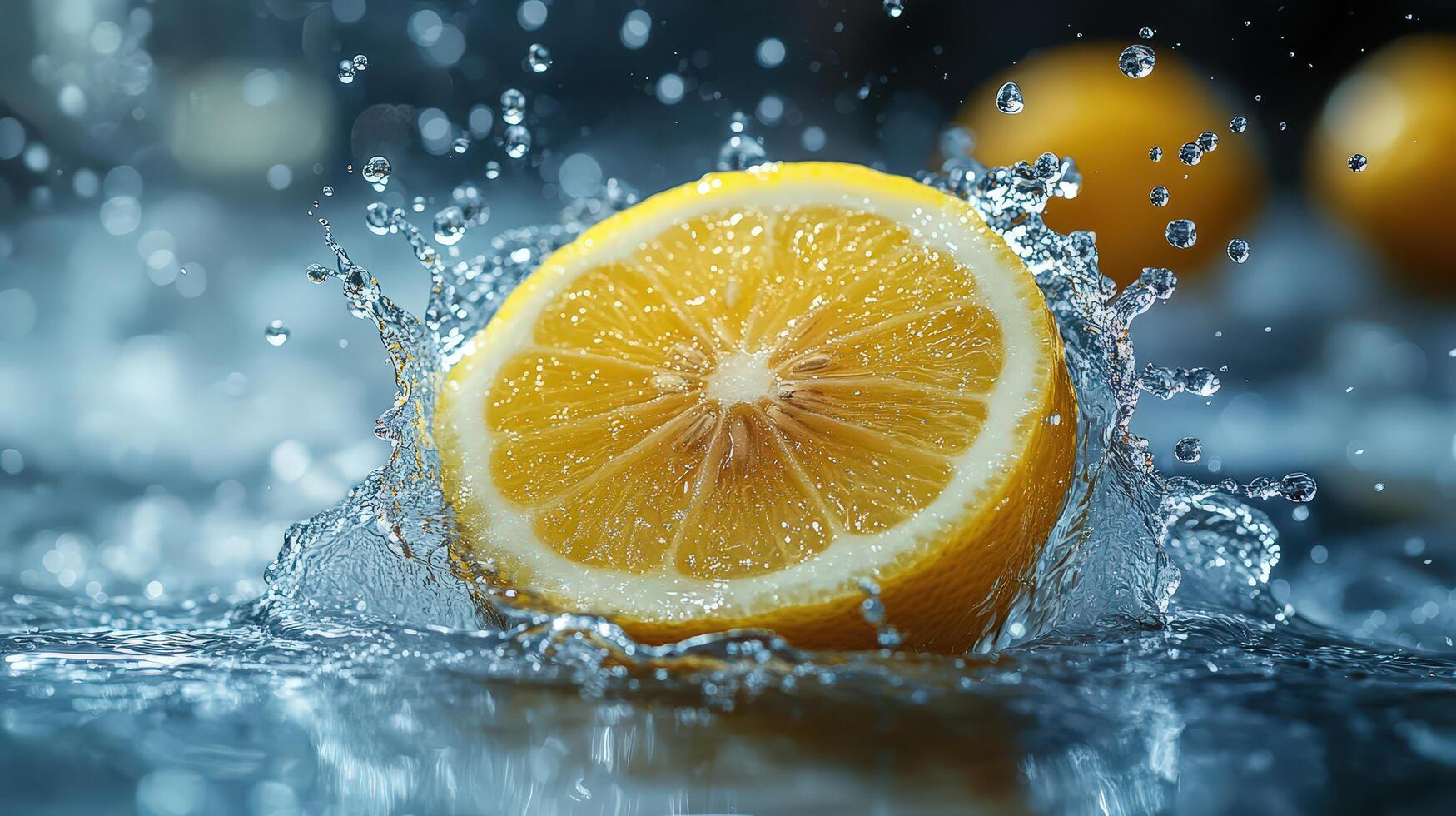 Dramatic Splash of Lemon in Water, Bright Yellow Tones in 8K photo