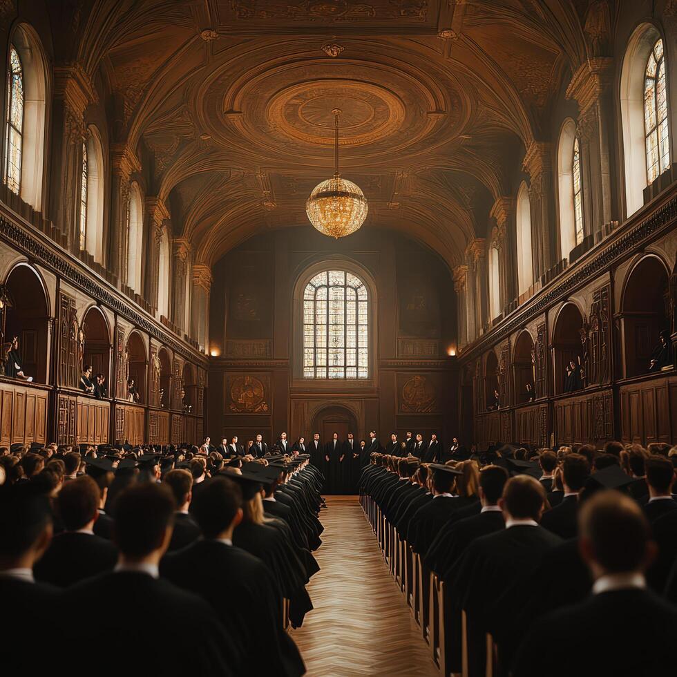 Traditional graduation in an old European university with classic elegance photo