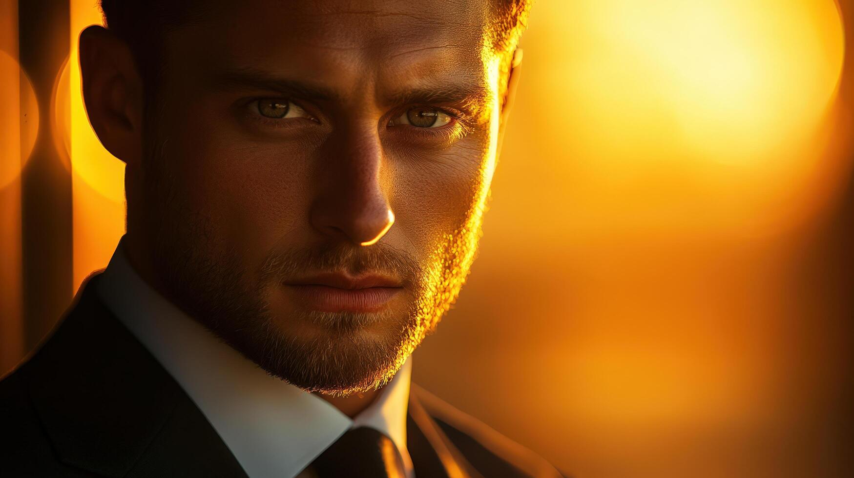 Elegant man in a suit with moody golden hour lighting photo