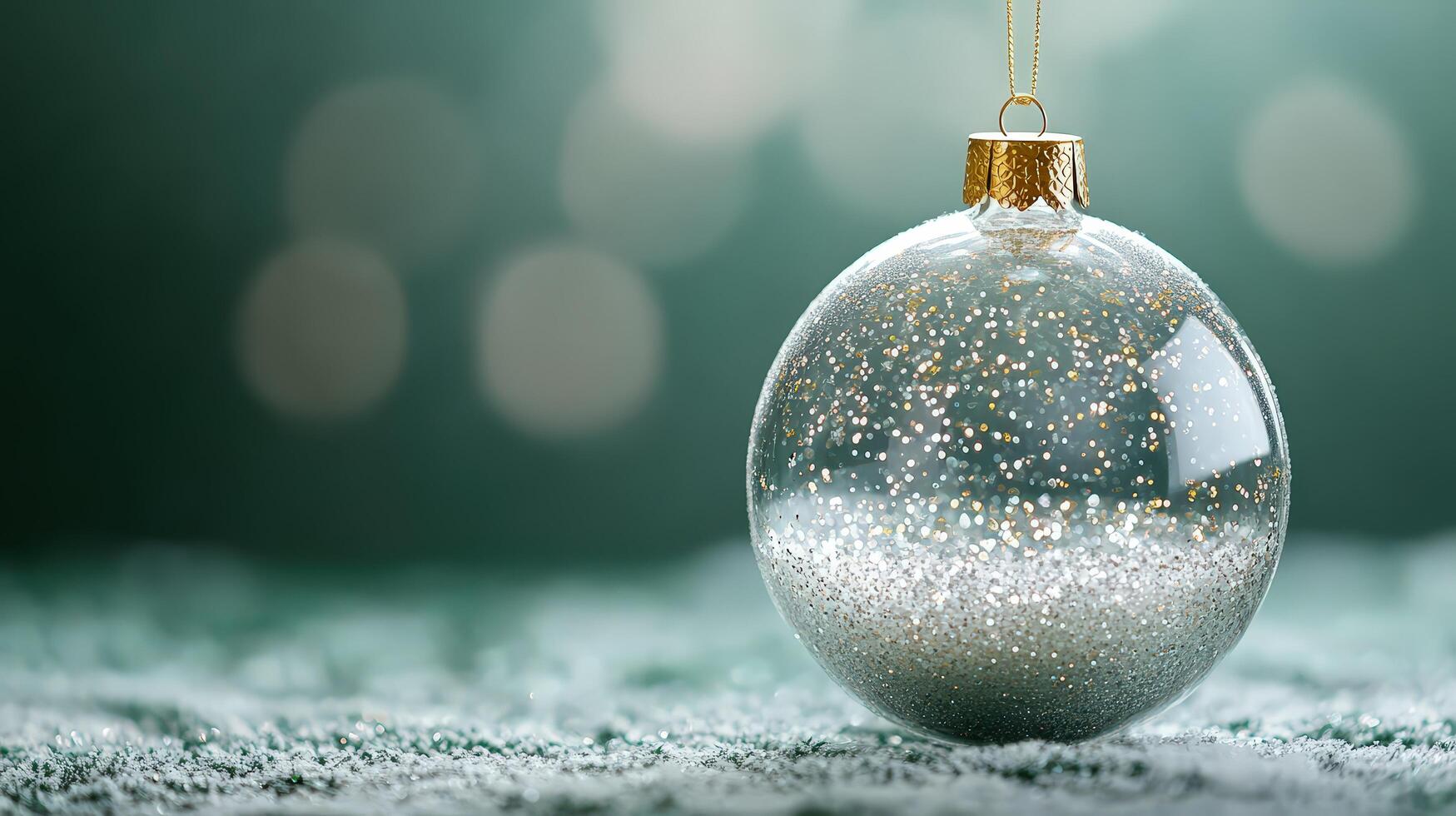 Snowflakes Inside Transparent New Years Ball with Golden String Decoration photo