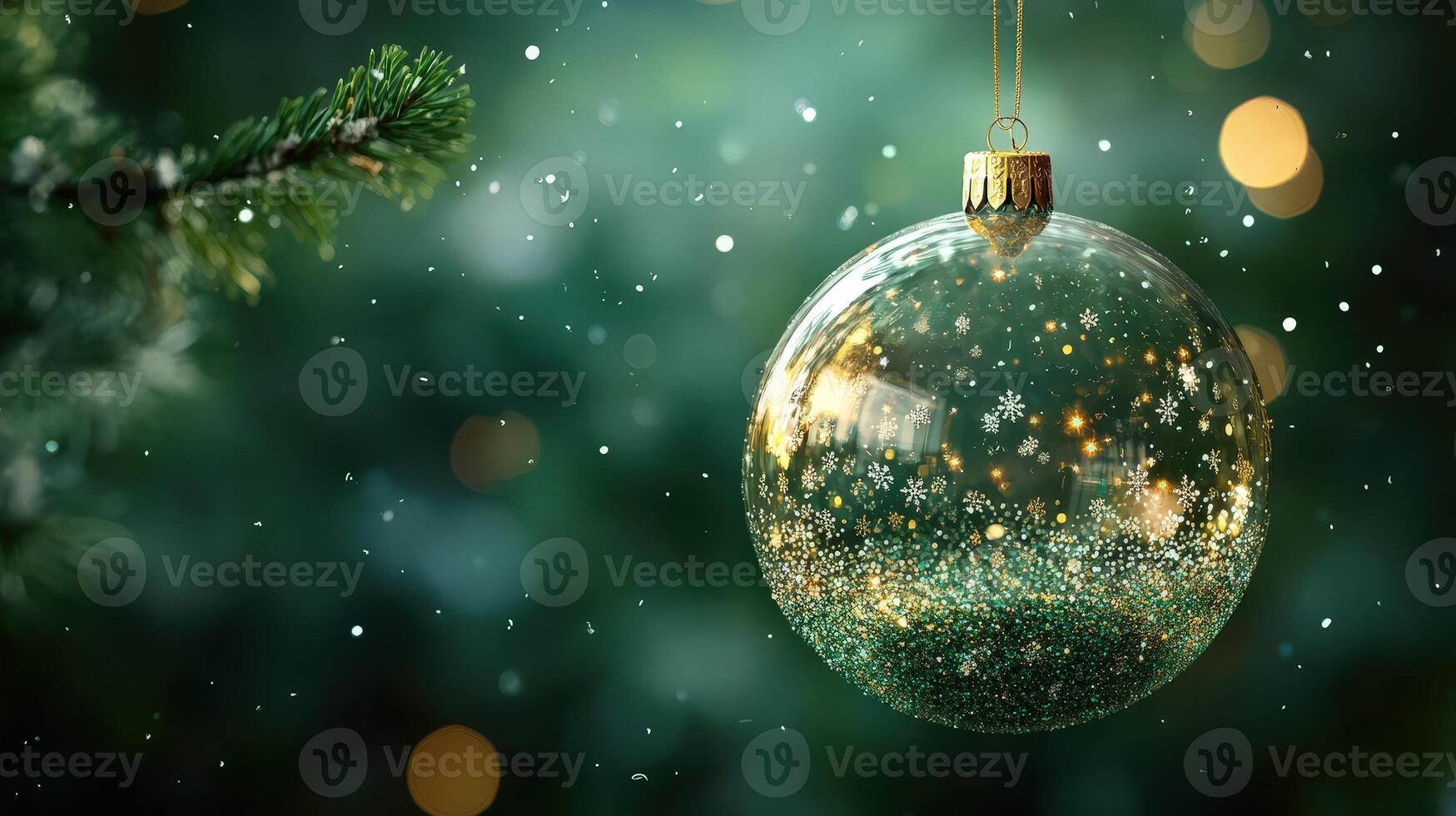 Elegant Transparent New Year Eve Ball with Snowflakes and Sequins photo
