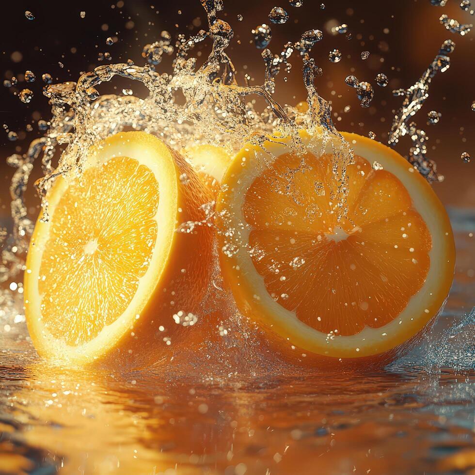 Vibrant Citrus Splash of Orange Slices with Water Droplets in 8K photo