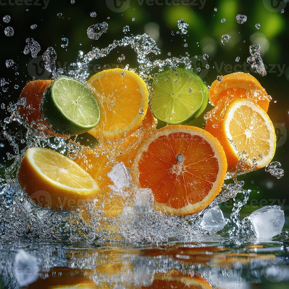 Summer Freshness in Surreal Citrus Explosion with Lemon and Ice photo